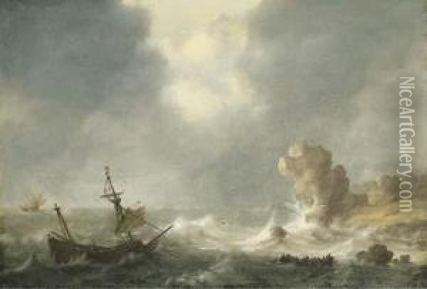 A Stormy Seascape Oil Painting - Hendrick Staets
