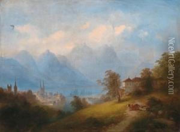 Stadt Am Seeufer Oil Painting - Franz Barbarini