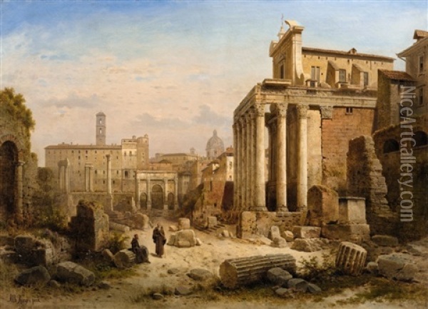 A View Of The Roman Forum Oil Painting - Albert Rieger