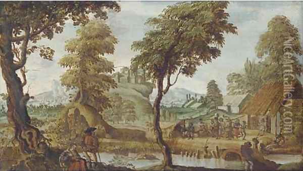 An extensive landscape with a village kermesse Oil Painting - Sebastian Vrancx