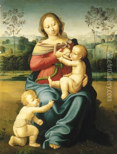 The Madonna And Child With The Infant Saint John The Baptist Oil Painting - Girolamo Genga