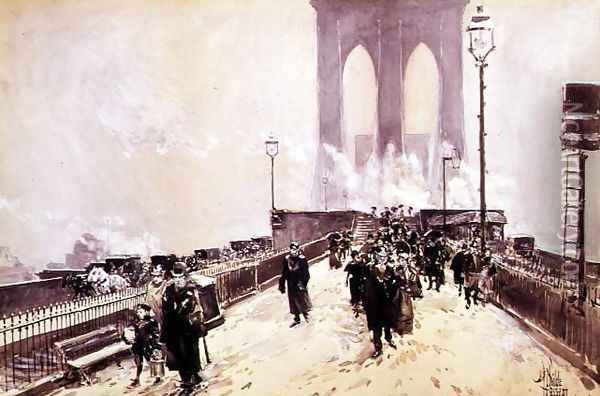 A Winter Day on Brooklyn Bridge Oil Painting - Childe Hassam