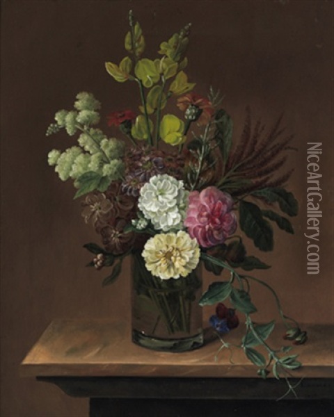 Ein Blumenstraus In Einer Glasernen Vase Oil Painting - Frederikke Elisabeth Loevmand
