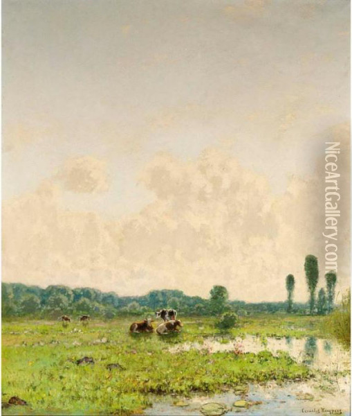 Cows In A Summer Landscape Oil Painting - Cornelis Kuypers