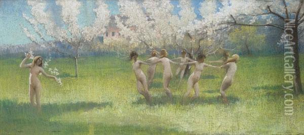 Giochi Di Ninfe In Primavera Oil Painting - Ettore Tito
