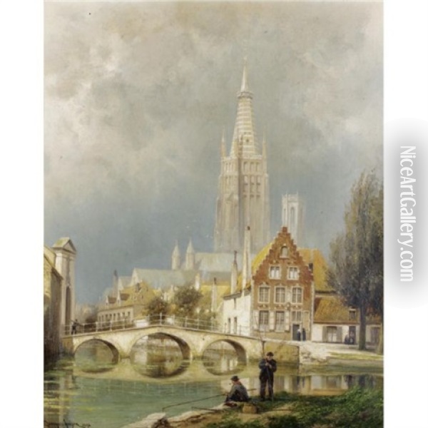 Bruges; A Rising Storm Oil Painting - Cornelis Christiaan Dommelshuizen
