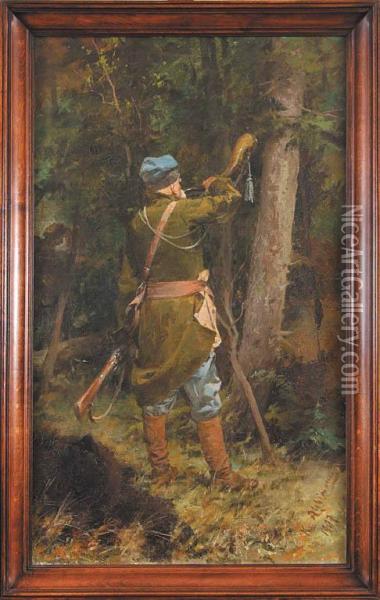 Wojski Z Rogiem, 1907 R. Oil Painting - Kazimierz Alchimowicz