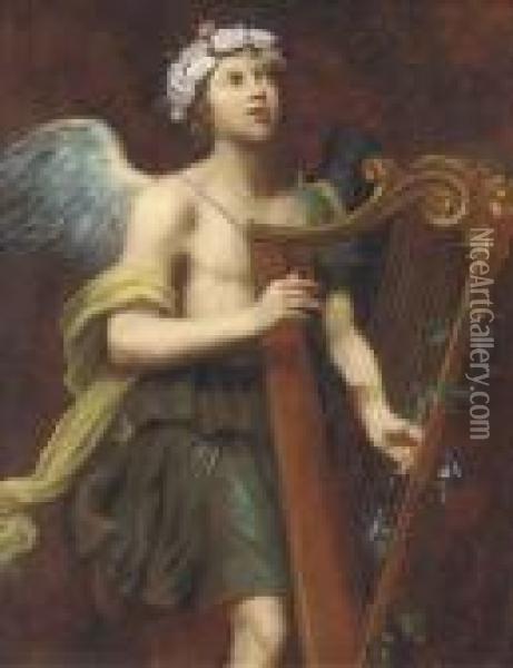 An Angel Playing The Harp Oil Painting - Guido Cagnacci