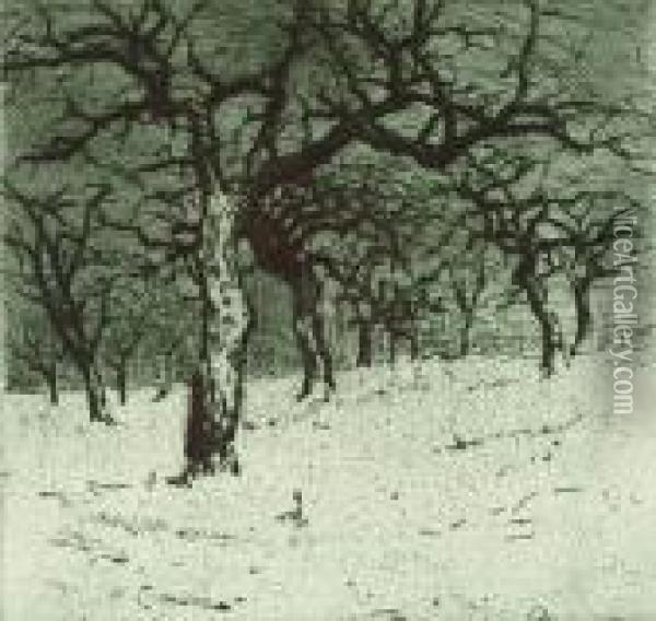 Sad. Drzewa W Sniegu Oil Painting - Jan Rubczak