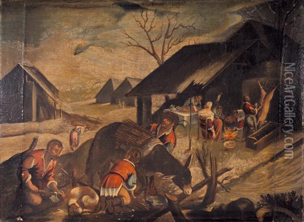 Scena Di Vita Contadina Oil Painting - Jacopo Bassano (Jacopo da Ponte)
