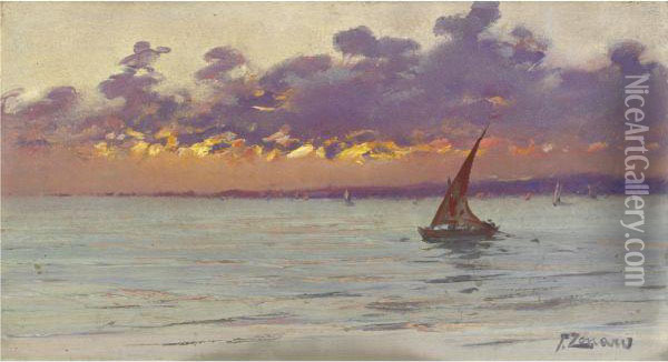 From The Patras Seafront (sunset) Oil Painting - Fausto Zonaro