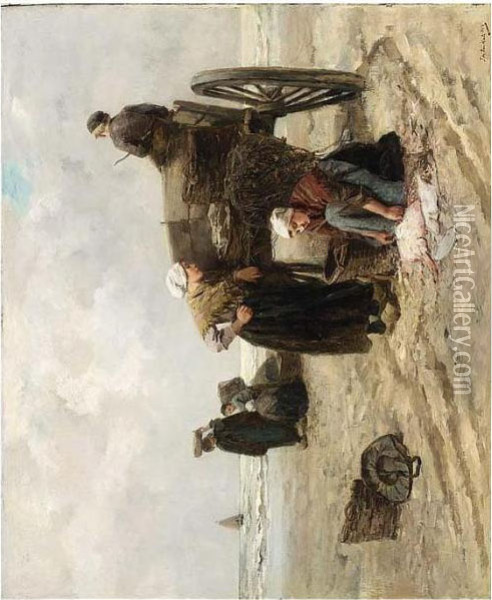 Fisherwomen On The Beach Oil Painting - Johan Mari Ten Kate
