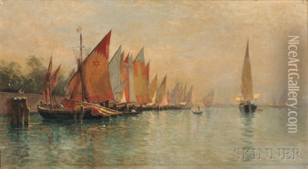Row Of Fishing Boats, Venice Oil Painting - William Stanley Haseltine