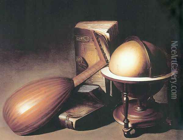 Still Life With Globe Lute And Books Oil Painting - Gerrit Dou