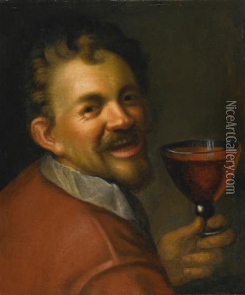 Self-portrait With A Glass Of Wine Oil Painting - Hans Von Aachen
