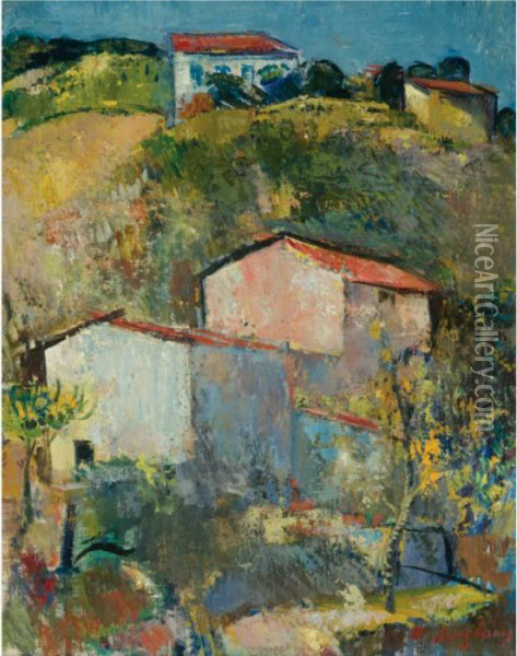Hauser Am Hang (houses On A Slope) Oil Painting - Anton Faistauer