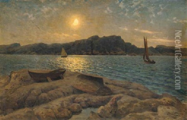 Sunset On The Bay Oil Painting - Johan Ericson