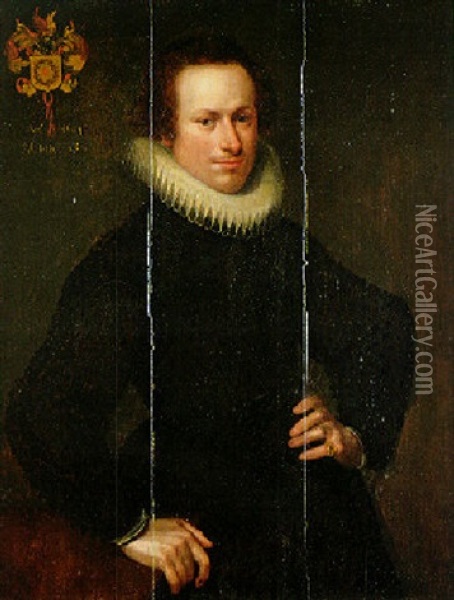 Portrait Of A Gentleman, Wearing A Black Costume And White Ruff Oil Painting - Gortzius Geldorp