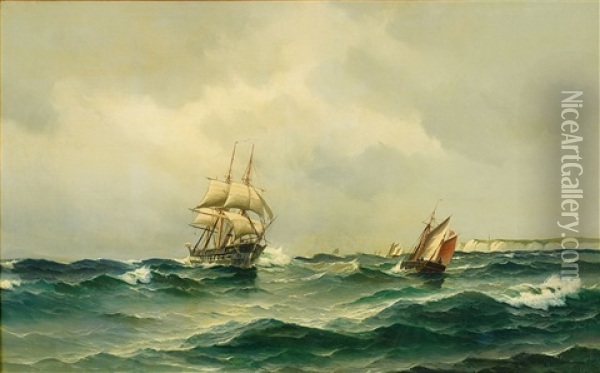 Ships At Sea Oil Painting - Vilhelm Victor Bille