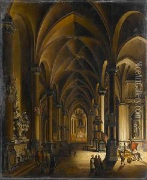 A Church Interior By Night; And A Churchinterior By Day Oil Painting - Johann Ludwig Ernst Morgenstern