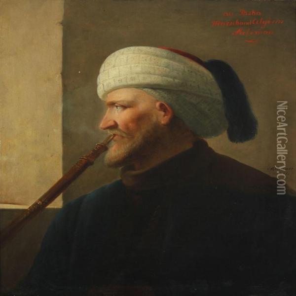Au Pasha Marschand Algerin Suliman Oil Painting - Christian Andreas Schleisner