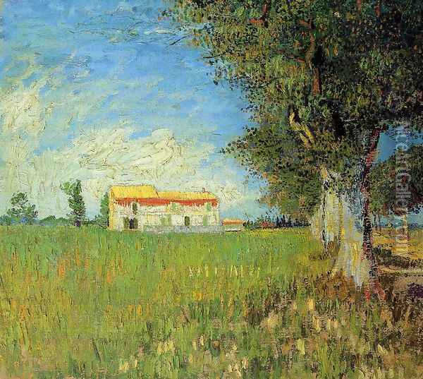 Farmhouse In A Wheat Field Oil Painting - Vincent Van Gogh