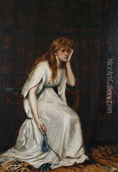 A Woman In Thought, Seated In An Interior Oil Painting - A. Leicester Burroughs