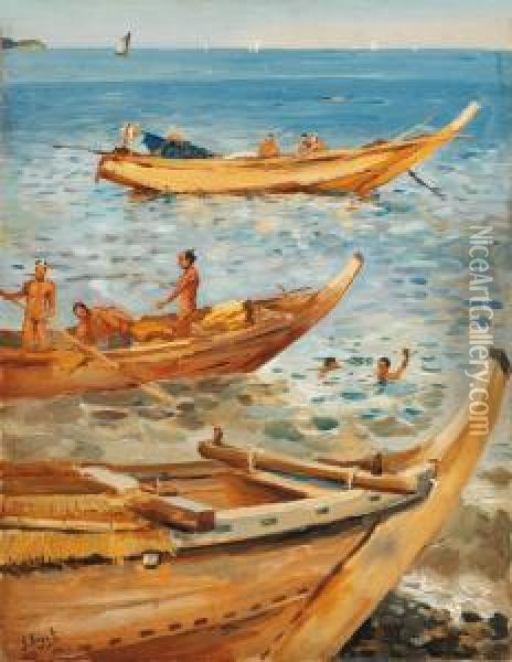 Pecheur Dans La Mer Du Japon Oil Painting - Georges Ferdinand Bigot