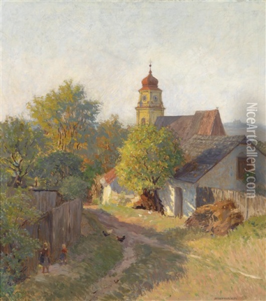 Herbstabend Am Bisamberg Oil Painting - Anton Hans Karlinsky