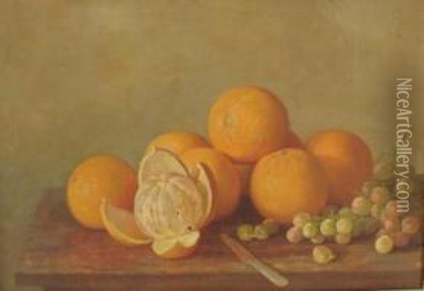 Still Life Withoranges And Grapes On A Table Oil Painting - Jonas Joseph LaValley