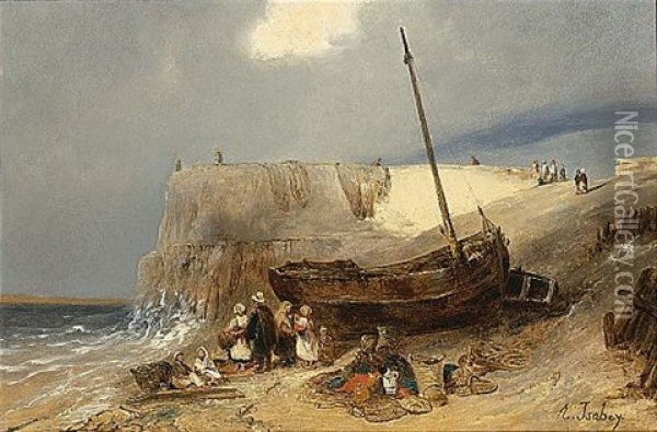 A Coastal Scene Oil Painting - Louis-Gabriel-Eugene Isabey