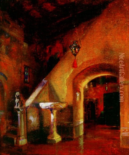 Interior Scene With Figure Oil Painting - Julius Rolshoven