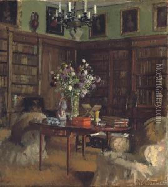 The Library At Tyninghame Oil Painting - Patrick William Adam