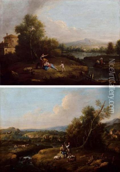 Paesaggi Con Figure E Greggipresso Un Ruscello Oil Painting - Giuseppe Zais