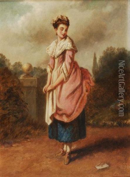 Coy Young Lady In A Formal Garden Oil Painting - Frederick Goodall