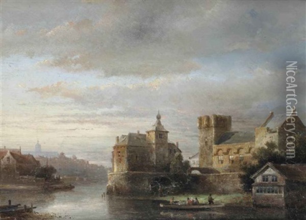 View Of A Dutch Town Oil Painting - Kasparus Karsen