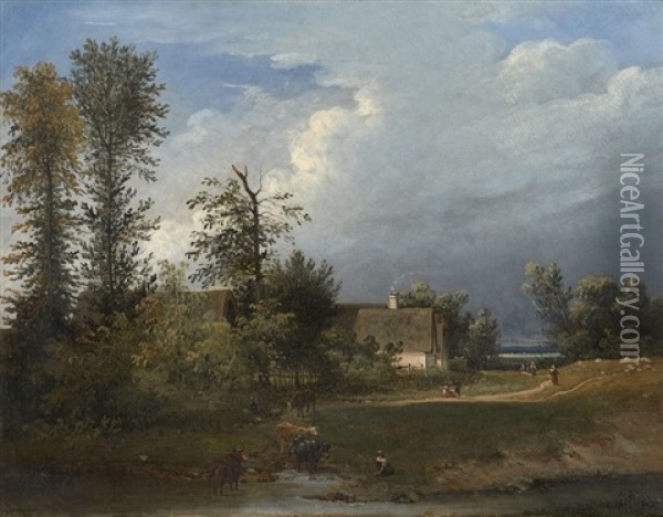 Scene D'un Village Du Pays De Caux Oil Painting - Auguste Jacques Regnier