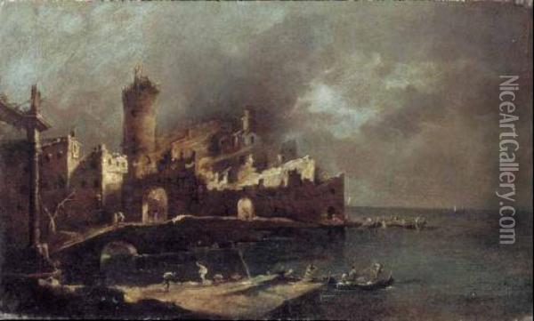 Incendio Di Castello Sul Mare P Oil Painting - Francesco Guardi