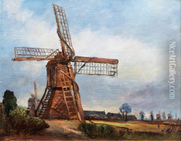 Two Mills Oil Painting - Heinrich Steinhagen