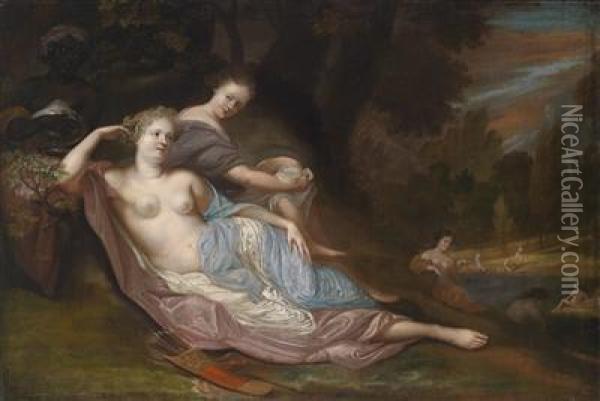 Diana And Her Nymphs Bathing Oil Painting - Daniel Ii Mytens