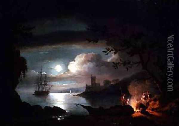 Teignmouth by moonlight Oil Painting - Thomas Luny
