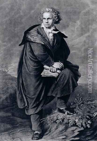 Ludwig van Beethoven 1770-1827, German composer, engraved by Paul Barfus 1823-95 Oil Painting - Schworer, P.