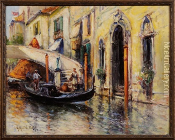 Venetian Canal With Gondolier Oil Painting - Arthur Vidal Diehl