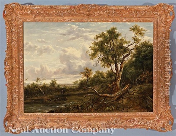 Landscape With Figures Along The Creek Oil Painting - Patrick Nasmyth