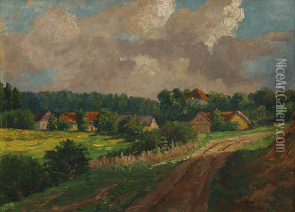 South Bohemian Village Oil Painting - Jindrich Bubenicek