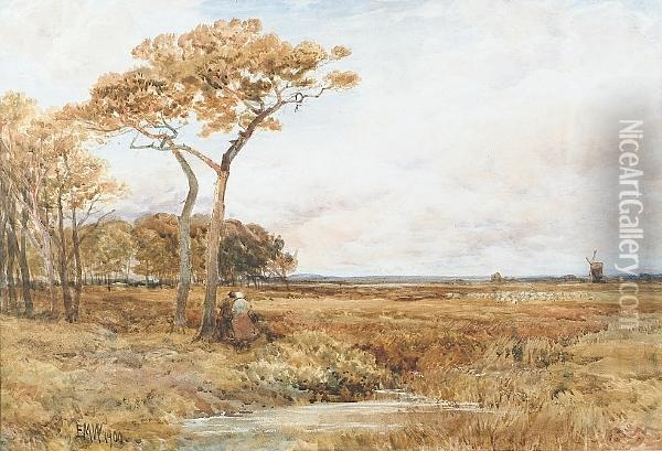 Figures In A Rural Landscape Oil Painting - Edmund Morison Wimperis