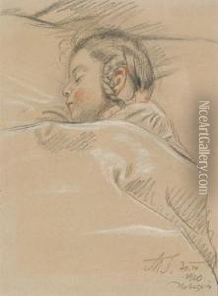 A Study Of A Sleeping Child Oil Painting - Max Seliger