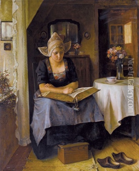 Interieur Mit Lesender Junger Frau In Hollandischer Tracht Oil Painting - Alois Heinrich Priechenfried