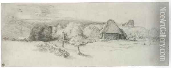 Landscape with Trees, Farm buildings and a Tower Oil Painting - Rembrandt Van Rijn