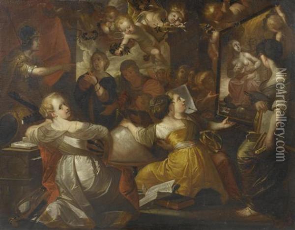 Minerva As Protector Of The Arts Oil Painting - Johann Hulsman